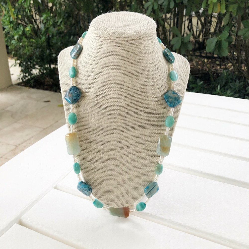 NWT Genuine Crazy Lace Agate, Dragon Agate, Hemimorphite, Pearl Necklace